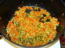 Here is the mirepoix when it is done (the carrots are soft and the onion is translucent).