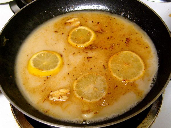 Add wine mixture to lemon and garlic (look at all those good drippings)