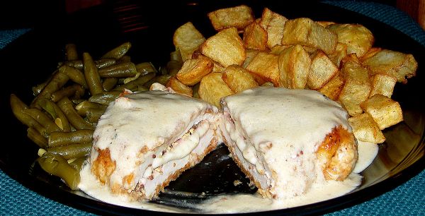 Chicken Cordon Bleu - The melted cheese (center) and wine sauce are amazing!