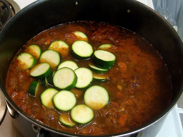 With 10 minutes to go, add zucchini