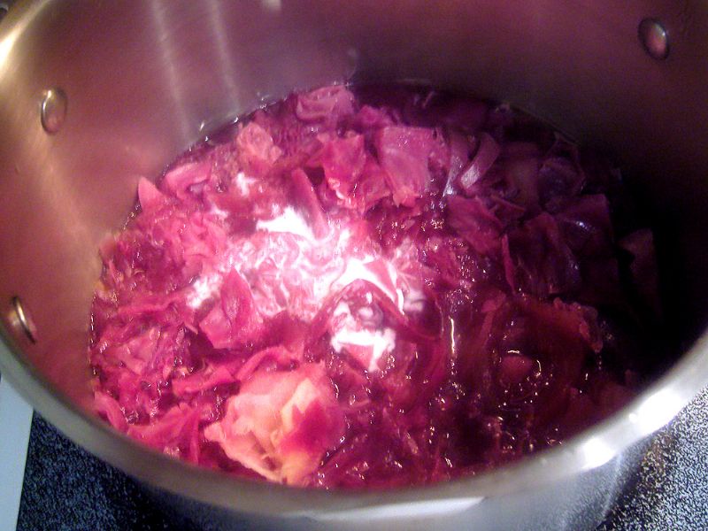 Mixed in with the cabbage (remove the spice bag around now).
