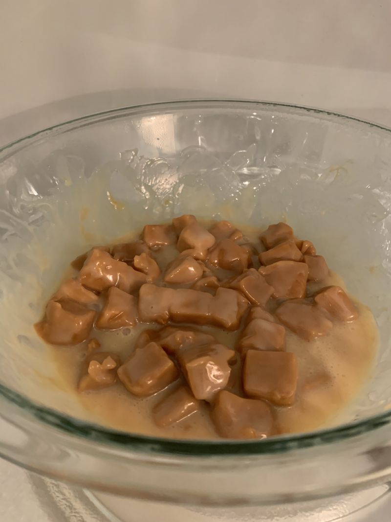 Melt caramel & condensed milk in microwave - 30 sec bursts. I tried double boiler but took too long.