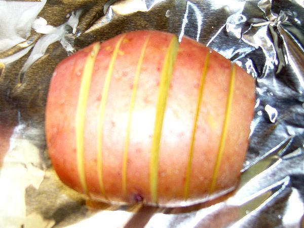 Here is a sliced potato - not sliced all the way through (about 1/4 inch on the bottom).
