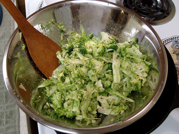 Fold the dressing into the broccoli and then cover and put in the fridge for at least an hour.