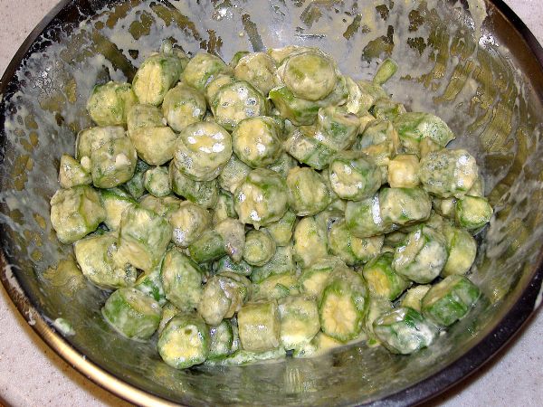 Here is the okra coated with the egg.