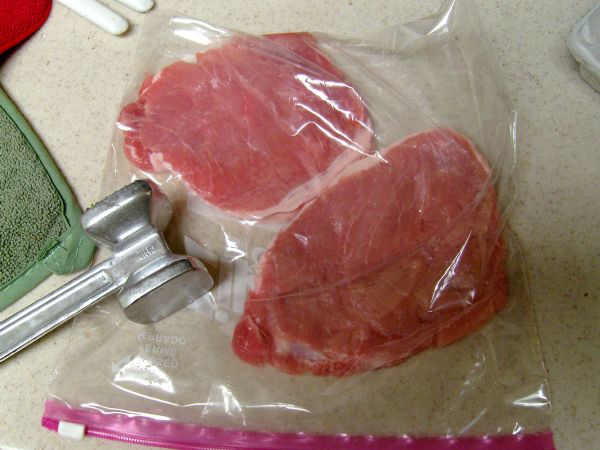 Beat pork in bag