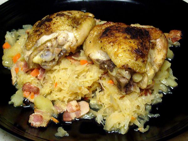 Serve over the bed of sauerkraut