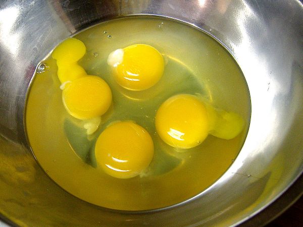 4 Eggs - Whisk together (I used a hand blender)