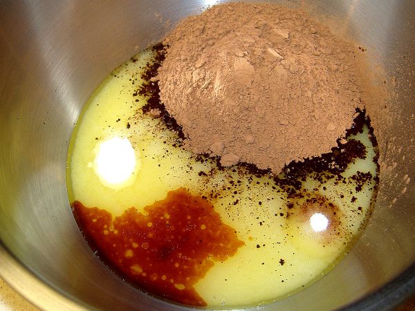 Add cocoa, salt, vanilla and baking powder