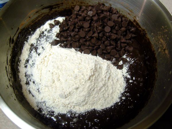 Add flour and chocolate chips.