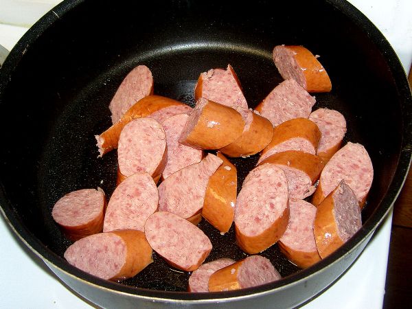 Brown the Sausage in some oil (I used Kielbasa in this one because it is easier to get in Korea)