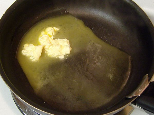 Meanwhile, melt butter to toast the chopped walnuts.