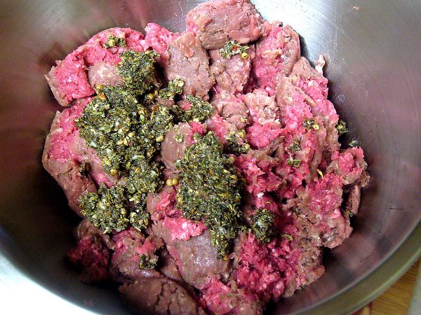 Add spices to ground beef.
