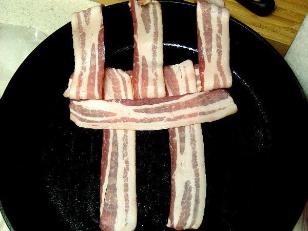 Fold bacon up to weave.