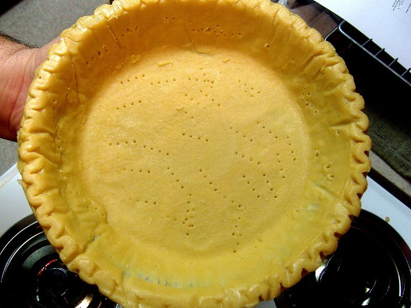 For the frozen pie crust, thaw for at least 10 minutes, poke holes in the bottom and sides, bake at 