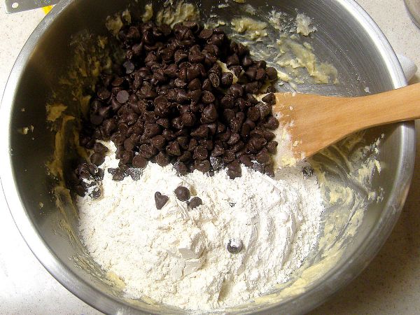 Add flour and chocolate chips.
