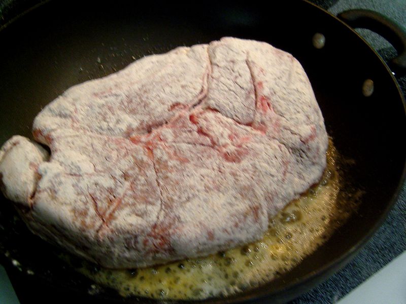 Add flour, season salt, coated meat to butter