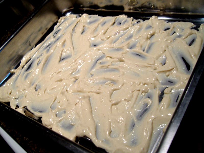 Place remaining soup mixture in baking pan and spread across the bottom.