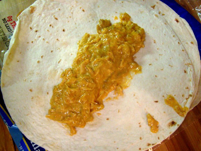 Place chicken mixture in the tortilla