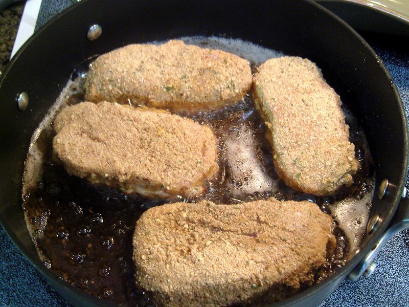 Cook in hot oil to brown the breading