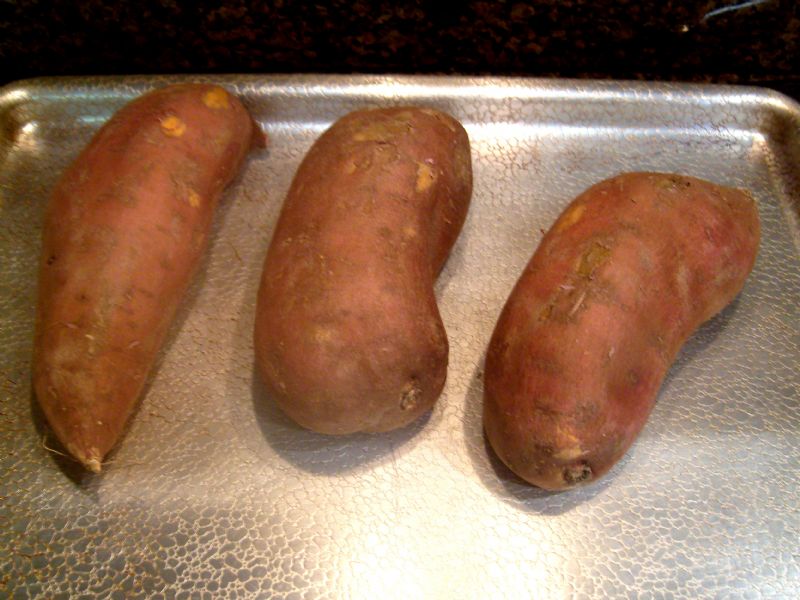 Bake sweet potatoes in 350 degree oven for 50 minutes.