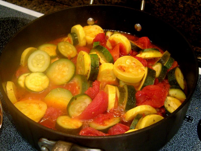 Done in the pot (you can see a lot of liquid - use slotted spoon to transfer to serving dish).