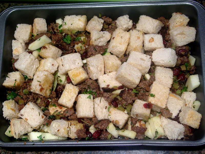 Place in baking dish Add chicken stock and butter (not shown).