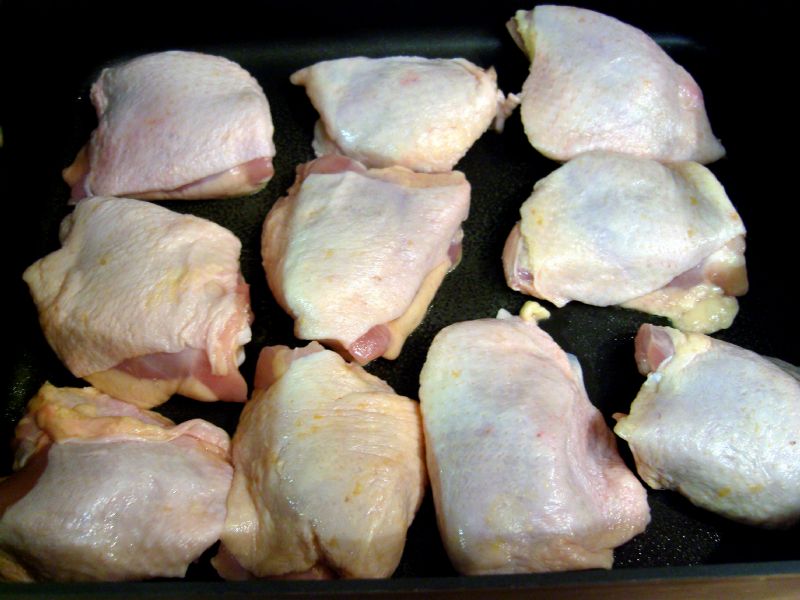 Place chicken in baking dish (I used thighs here).