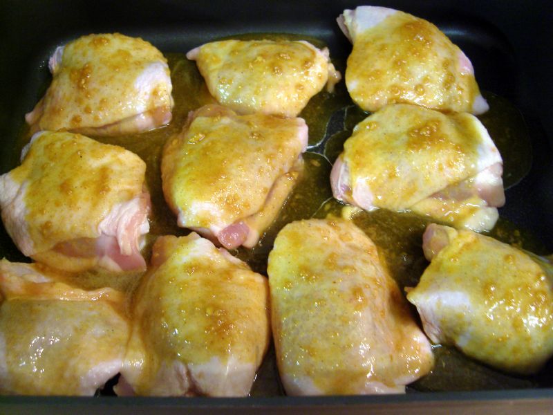 Pour sauce over chicken. Bake.