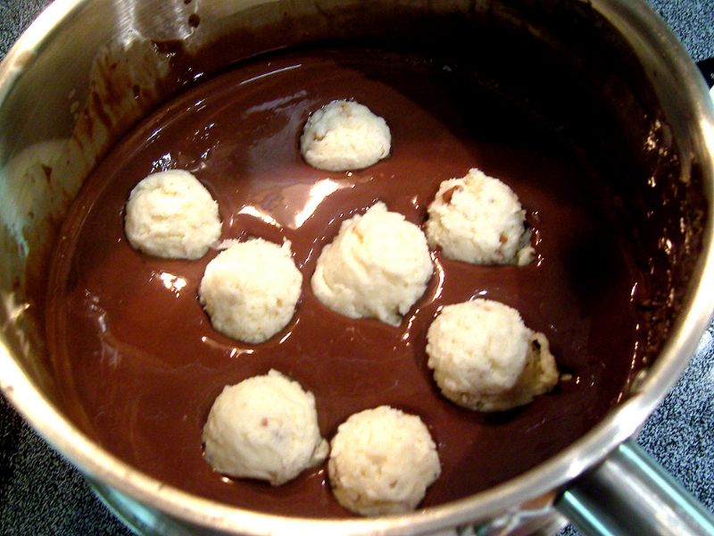 Another method:  Place several in the chocolate