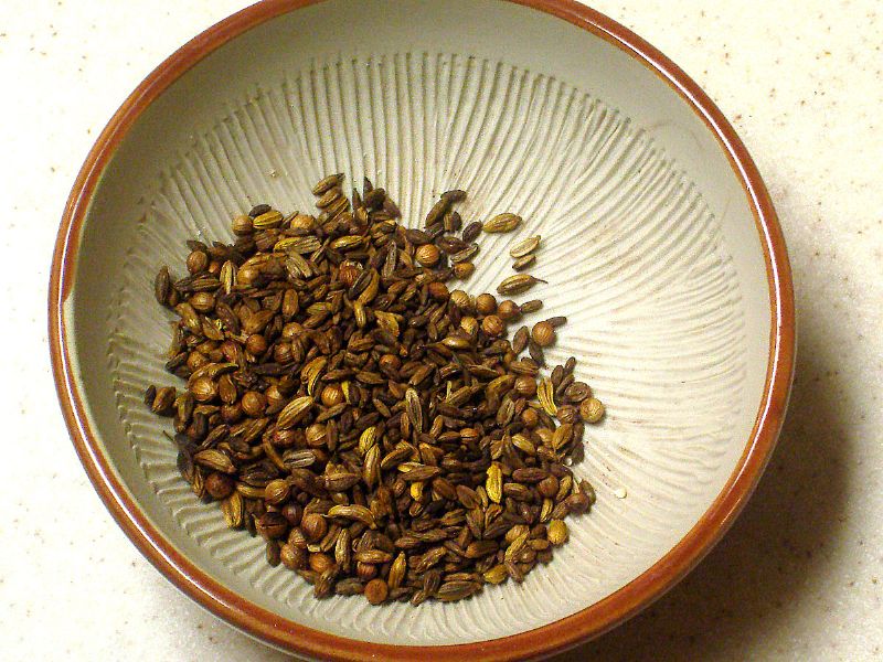 Toasted and put into a pestle.