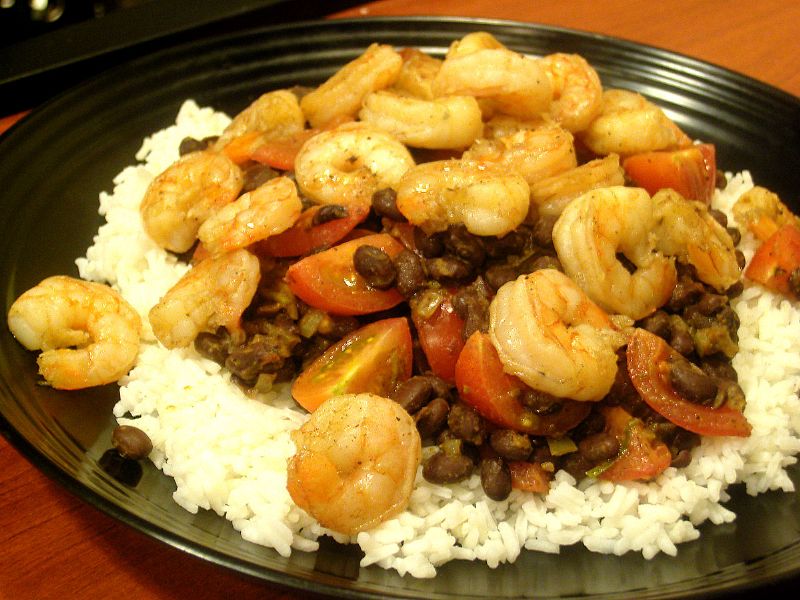 Sauted Shrimp on Warm Black Bean Salad