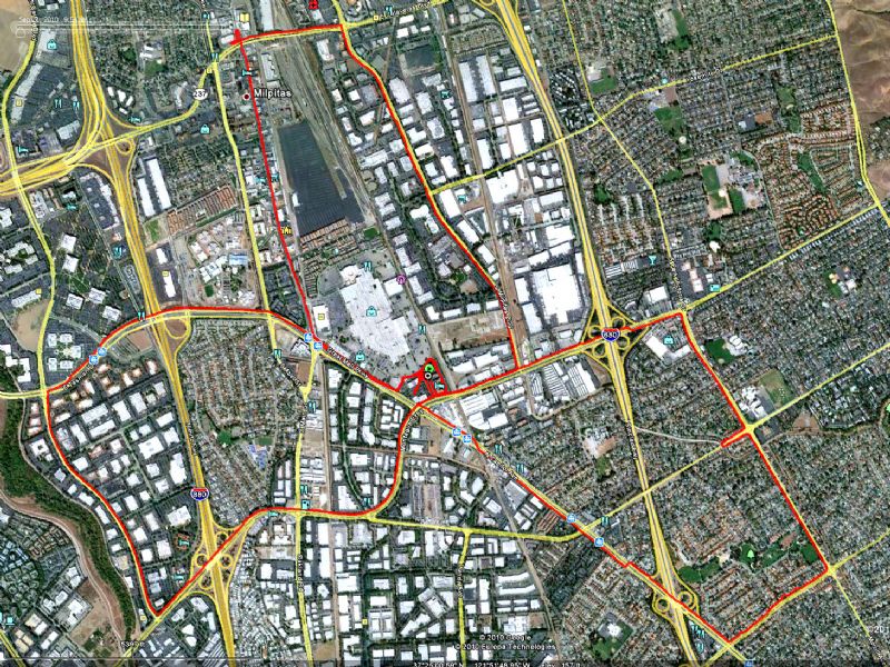 Here are the 3 runs I did in Milpitas (details below) - shows how I like to run different routes.