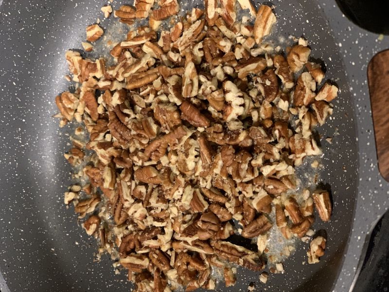 Melt more butter and toast the pecans (I normally do a finer chop than this one)