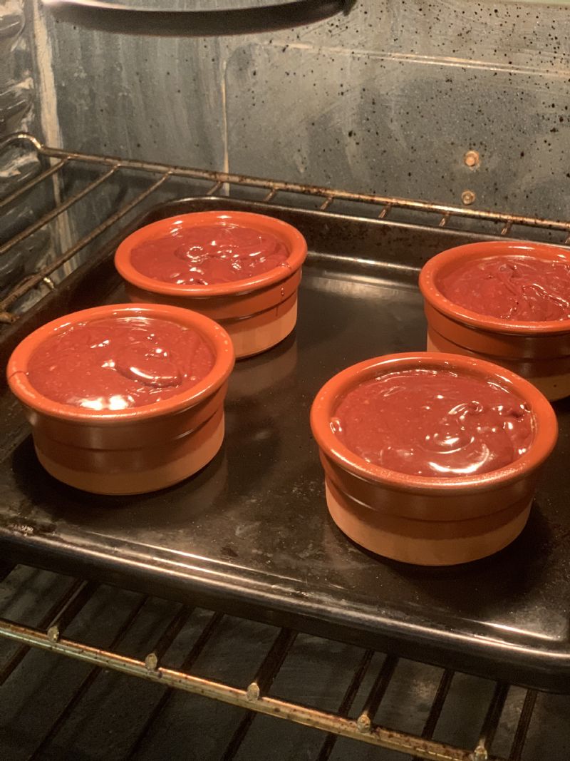 Ramekins going into the oven