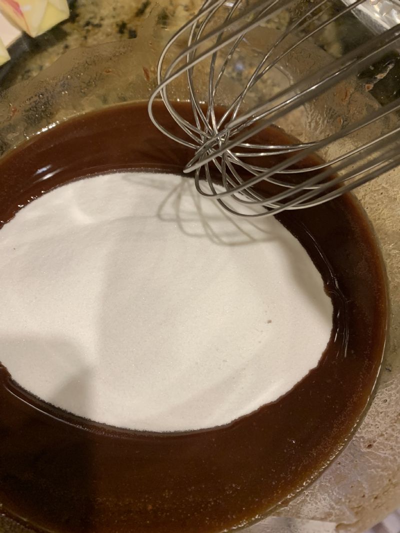 Remove from heat and then whisk in the sugar.