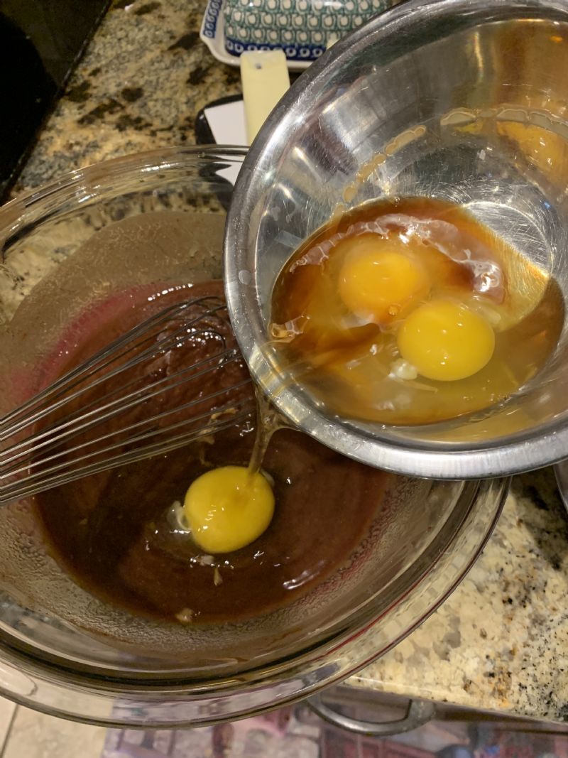 Add the eggs and vanilla